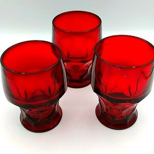3 Ruby Red Anchor Hockingl Vintage 5" Tumblers